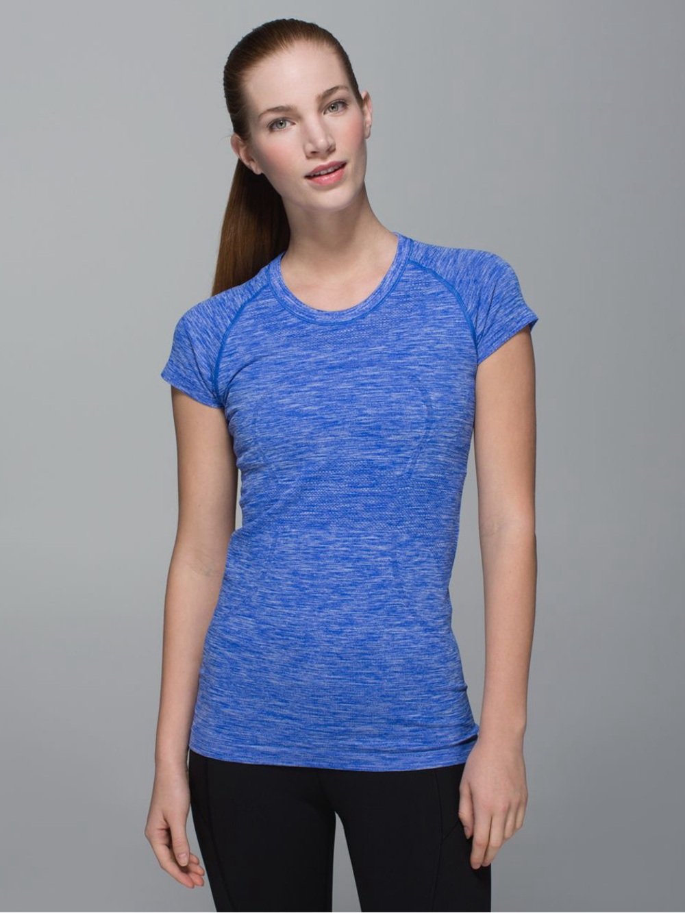 Lululemon Swiftly Tech Short Sleeve Crew Space Dye Blue Sz 4 Yoga Athletic Gym